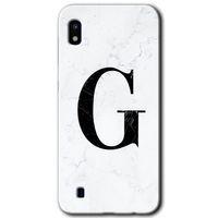 MRCİLETİSİM MRCİLETİSİM Samsung Galaxy A10 Kılıf HD Desen Baskılı Arka Kapak + Temperli Cam - Beyaz Mermer Desenli G Harfi