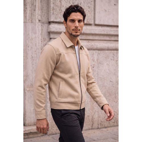 Harrison Relaxed Fit Kaşe Fermuarlı Erkek Ceket - Bej