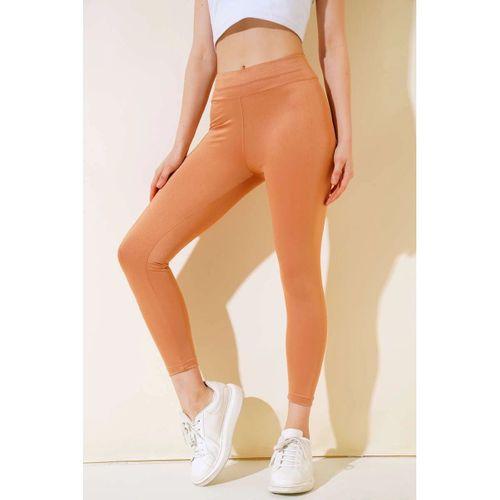 Esnek Yüksek Bel Taba Uzun Parlak Disco Tayt