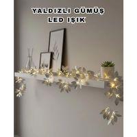 Yaldızlı Gümüş Yaprak Led Işık Pilli Dekoratif Ortam Ve Yılbaşı Aydınlatması