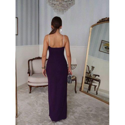 Kadın Omuz Askılı Derin Yırtmaç Detay Maxi Boy Elbise