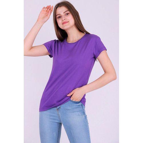 Mor Renk %100 Pamuk Bisiklet Yaka Basic Baskısız Kadın Örme Kısa Kollu Tshirt