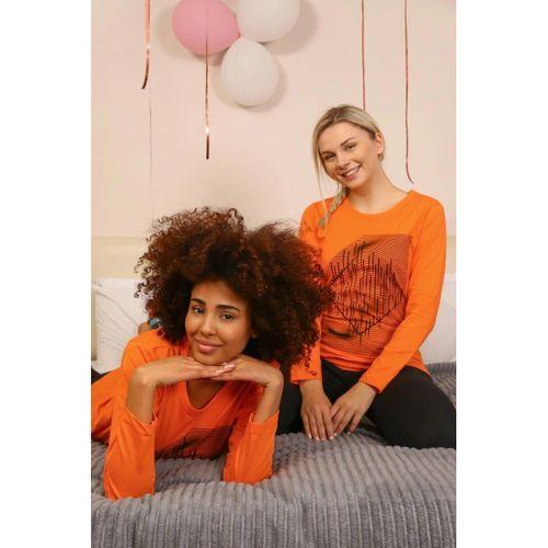Kadın Uzun Kol Penye Pijama Takım Turuncu