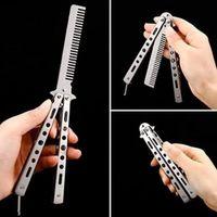 Gri Katlanabilir Paslanmaz Çelik Kelebek Bıçak Tasarımlı Tarak