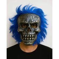 Wild Skull - Gümüş Kafatası Mavi Saçlı İskelet Maske
