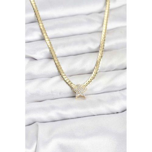 Gold Renk Pirinç Yıldız Zirkon Taşlı Kadın Kolye