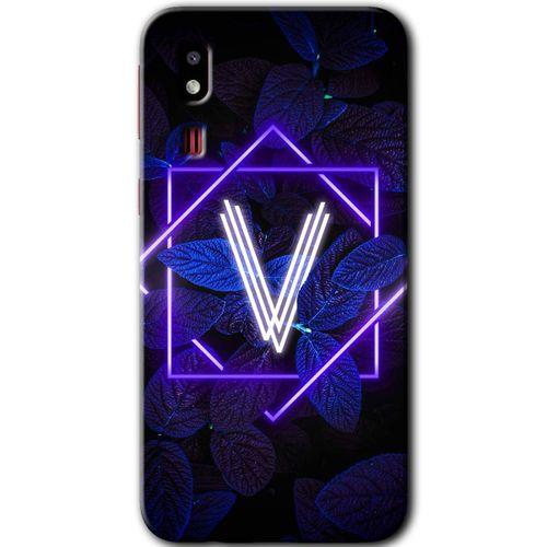 Galaxy A2 Core Kılıf HD Desen Baskılı Arka Kapak - Dark Neon Yaprak V Harfi