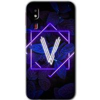 Galaxy A2 Core Kılıf HD Desen Baskılı Arka Kapak - Dark Neon Yaprak V Harfi