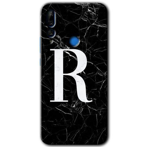 Huawei P Smart Z Kılıf HD Desen Baskılı Arka Kapak - Siyah Mermer Desenli R Harfi