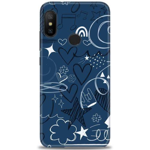 Xiaomi Mi A2 Lite Kılıf HD Baskılı Kılıf - Notalar ve Kalpler Mavi + Tam Ekran Koruyucu