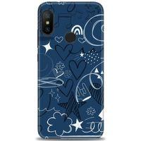 Xiaomi Mi A2 Lite Kılıf HD Baskılı Kılıf - Notalar ve Kalpler Mavi + Tam Ekran Koruyucu