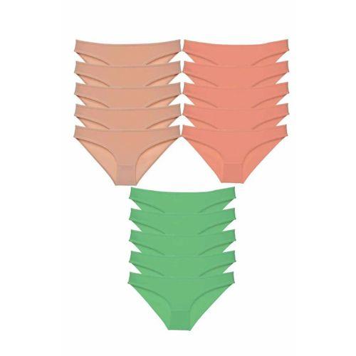 15 adet Süper Eko Set Likralı Kadın Slip Külot Ten Pudra Yeşil