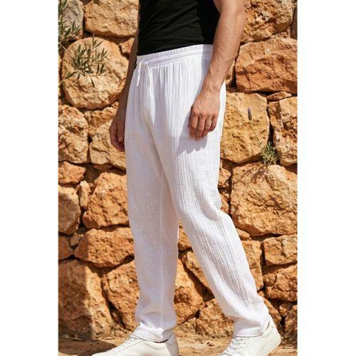 Hafif ve Rahat Müslin Baggy Erkek Pantolon - Beyaz