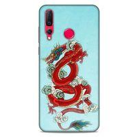 Huawei P Smart Z Kılıf Dragons (22) Tam Koruma Kılıfı Ejderha Dövme Kırmızı