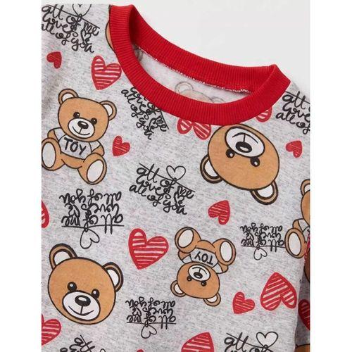 4/10 Yaş Ayıcık Baskılı Pamuk Penye Çocuk Pijama Takımı