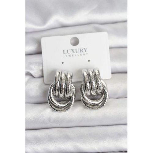 Gümüş Renk Halka Modelli Pirinç Kadın Küpe