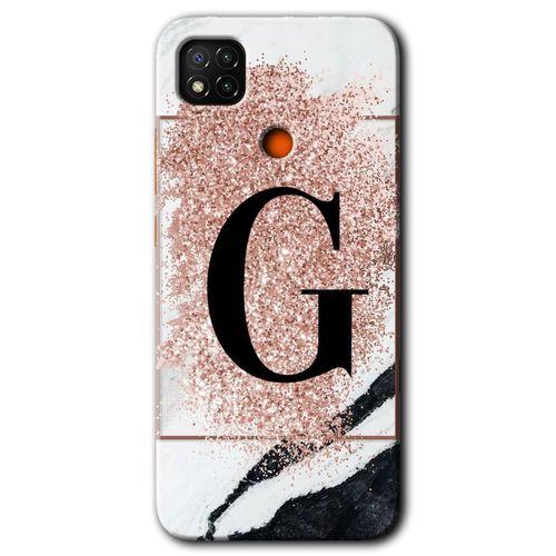 Xiaomi Redmi 9c Kılıf HD Desen Baskılı Arka Kapak + Temperli Cam - Pembe Mermer Desenli G Harfi