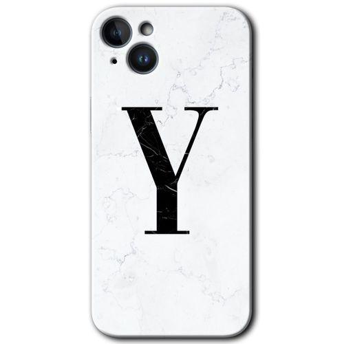 Potkal Hediye Fabrikası iPhone 14 HD Baskılı Kılıf + 9D Tam Ekran Koruyucu - Beyaz Mermer Desenli Y Harfi