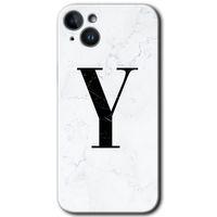 Potkal Hediye Fabrikası iPhone 14 HD Baskılı Kılıf + 9D Tam Ekran Koruyucu - Beyaz Mermer Desenli Y Harfi