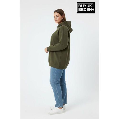 Kadın Büyük Beden İnce Kapşonlu Kollar Ve Etek Ribanalı Swatshırt SPR26BSWK957