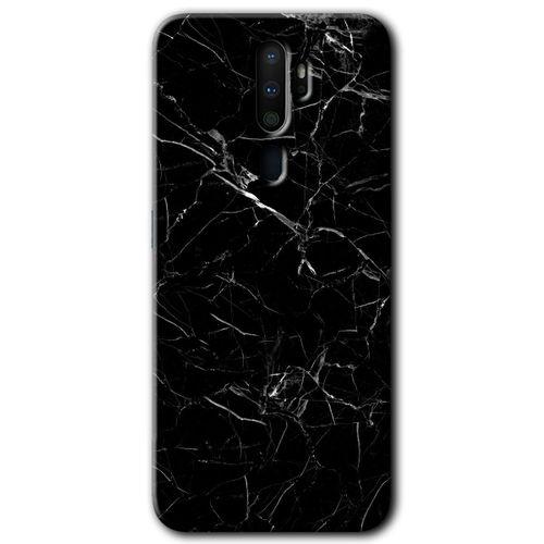 Oppo A5 2020 Kılıf HD Desen Baskılı Arka Kapak + Temperli Cam - Siyah Mermer