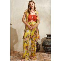 Boyundan Bağlamalı V Yaka Kadın Çiçek Desenli Yazlık Boncuk Detaylı Pijama Sabahlık Takımı