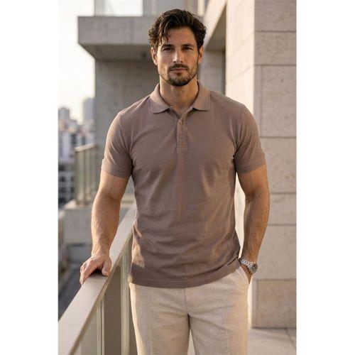 Orlando Polo Yaka Pike Kumaş Relaxed Fit Basic Düğmeli Relaxed Fit Erkek T-Shirt - Vizon