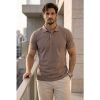 Orlando Polo Yaka Pike Kumaş Relaxed Fit Basic Düğmeli Relaxed Fit Erkek T-Shirt - Vizon