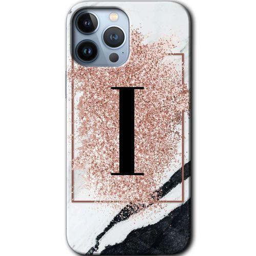 iPhone 13 Pro Kılıf HD Desen Baskılı Arka Kapak - Pembe Mermer Desenli I Harfi + Kırılmaz Cam