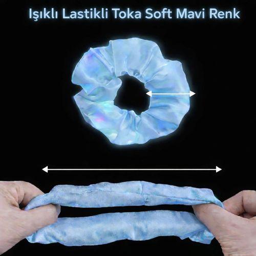 Soft Mavi Renk Led Işıklı Lastikli Saç Tokası - 3 Modlu Festival &amp; Parti Saç Tokası