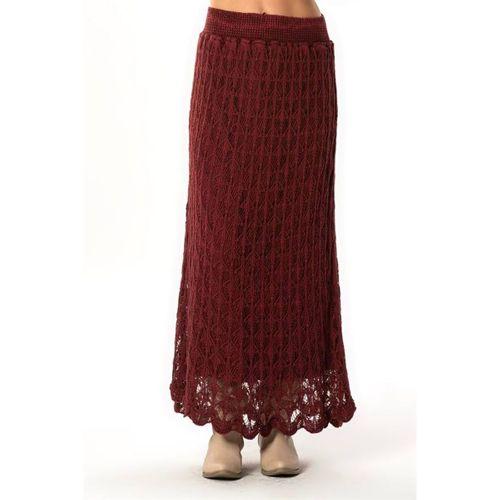 Beli Lastikli Elvan Sonbahar ve Kışlık Uzun Örgü Triko Etek Bordo Brd