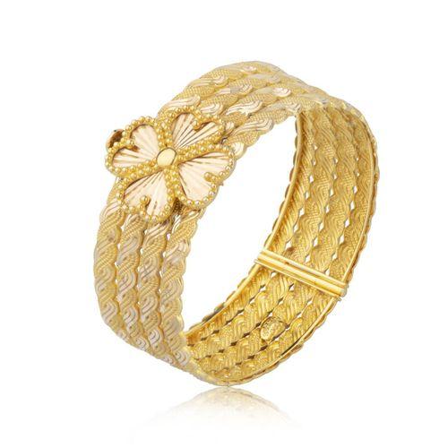 14 Ayar Altın Yonca Motifli Kelepçe Bileklik HSM10052