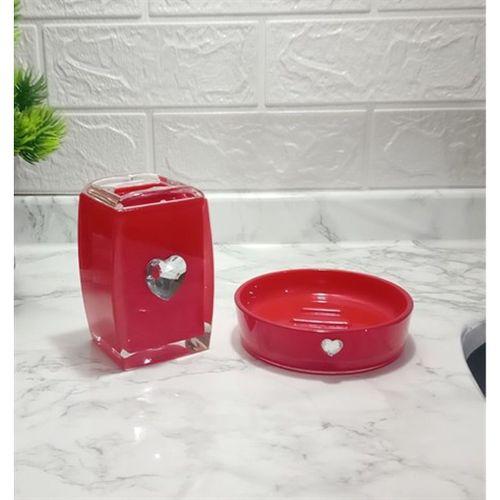 2 Li Banyo Seti,Kırmızı Kalpli Akrilik