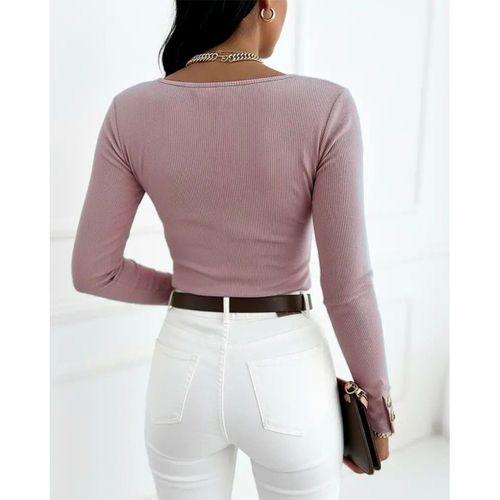 Kadın Uzun Kollu Yakadan Açık Ve Düğme Detaylı Kaşkorse Bluz