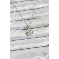 316L Çelik Zincir Gümüş Renk Lotus Model Zirkon Taşlı Kadın Kolye