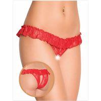 Fantezi Üstü Fırfırlı Ağı Açık Kırmızı Dantel Tanga - String