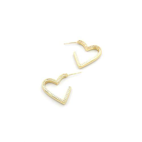 Taşlı Kalp Küpe - 14K Altın