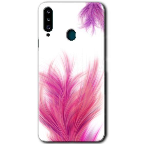 MRCİLETİSİM Samsung Galaxy A20s Kılıf HD Desen Baskılı Arka Kapak + Temperli Cam - Pembe Tüy