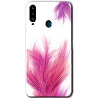 MRCİLETİSİM Samsung Galaxy A20s Kılıf HD Desen Baskılı Arka Kapak + Temperli Cam - Pembe Tüy