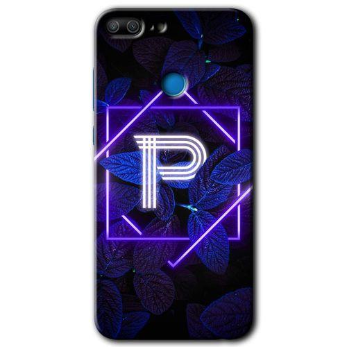 Honor 9 Lite Kılıf HD Desen Baskılı Arka Kapak - Dark Neon Yaprak P Harfi