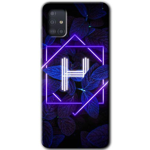 Potkal Hediye Fabrikası Samsung Galaxy A51 Kılıf HD Desen Baskılı Arka Kapak - Dark Neon Yaprak H Harfi