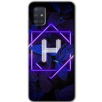 Potkal Hediye Fabrikası Samsung Galaxy A51 Kılıf HD Desen Baskılı Arka Kapak - Dark Neon Yaprak H Harfi