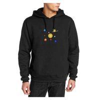 Gezegenler Baskılı Siyah Erkek Kapşonlu Sweatshirt