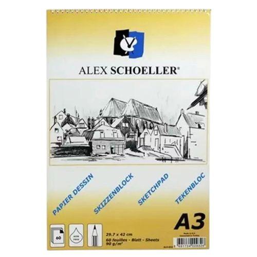 ALEX SPİRALLİ ESKİZ BLOKNOT 90 gram A3 60 Yaprak DİK (ALEX-822)