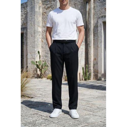 Baruchel Pileli Baggy Kalıp Kumaş Erkek Pantolon - Siyah