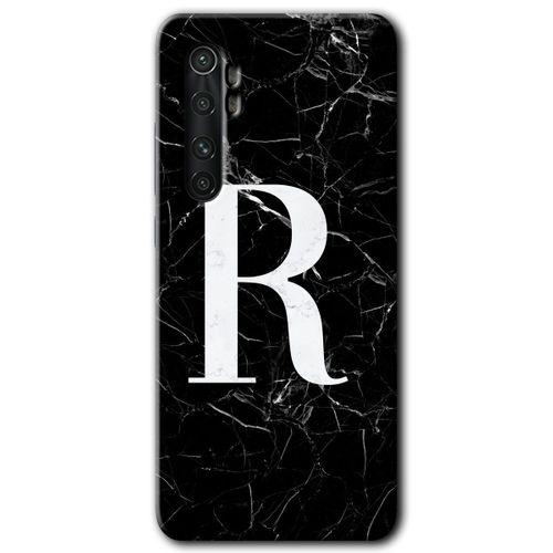 Potkal Hediye Fabrikası Xiaomi Mi Note 10 Lite Kılıf HD Desen Baskılı Arka Kapak - Siyah Mermer Desenli R Harfi
