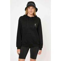 Balık Burcu Baskılı Siyah Kadın Kapşonlu Sweatshirt