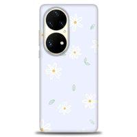 Huawei P50 Pro Kılıf HD Baskılı Kılıf - Beyaz Papatyalar + Tam Ekran Koruyucu