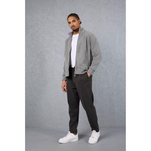 Ron Selanik Örme İçi Peluş Çift Fermuarlı Dik Yaka Erkek Hırka Sweatshirt - Füme