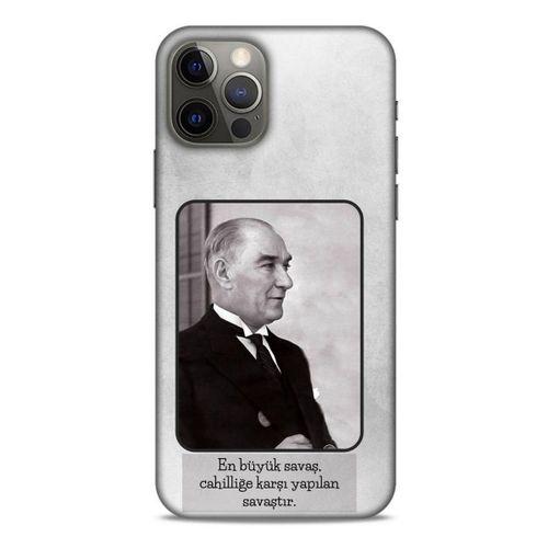 Apple iPhone 12 Pro Kılıf Atatürk (1) Kılıfı Açık Gri